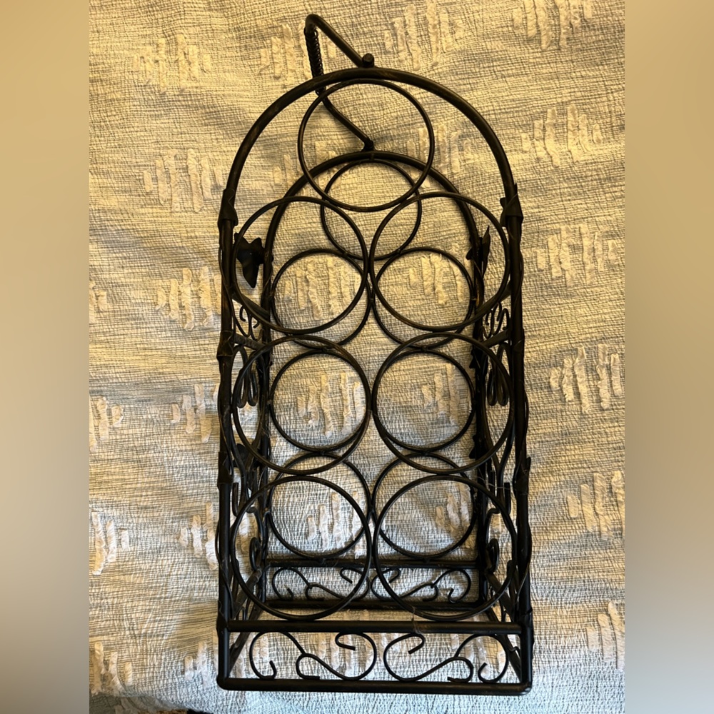 Black Metal Wine Bottle Rack - 6 Bottle Holder